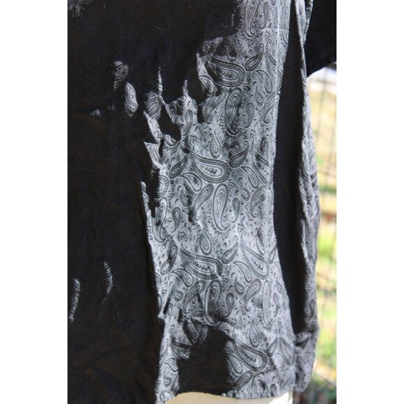 VTG 90s Silk Land Shirt Women Medium Black Paisley Woven Shoulder Pads Hip Lengt - Picture 2 of 7